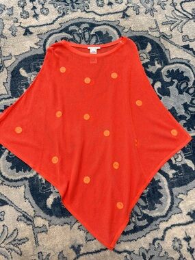 CHICOS Poncho Womens Orange Embroidered Mesh Dot Sheer Knit Boho Beachy Size S/M